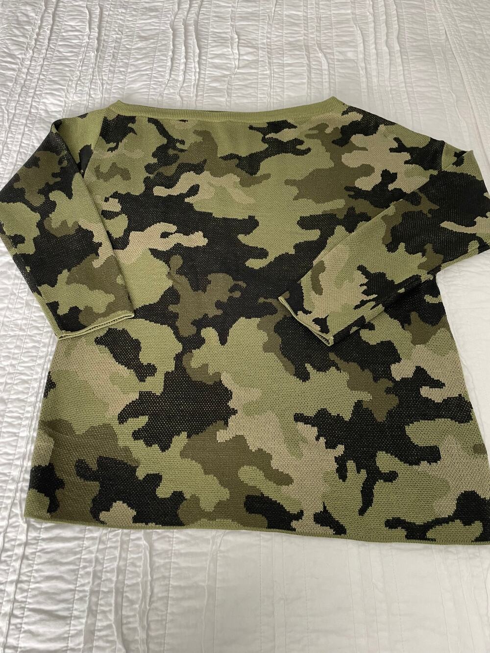 NWOT Soft Camo Sweater with asymmetrical neckline M